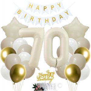 Tianyi-D&eacute;coration De G&acirc;teau 70e Anniversaire - Blanc Dor&eacute; - Pour Fille Et Gar&ccedil;on - D&eacute;coration De F&ecirc;te - D&eacute;coration D'anniversaire 70e Anniversaire - Neuf