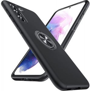 LORANKA-Galaxy S21 5G Coque, Anneau Cach&eacute; Antichoc Militaire B&eacute;quille Magn&eacute;tique Rotative Robuste Housse de Protection Multicouche, Compatible avec Samsung Galaxy S21-Noir - Neuf