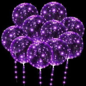 10 Pices Ballon Led (Violet),20 Pouces Ballon Hlium Transparent Avec 10 Guirlandes Lumineuses Pour - Neuf