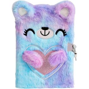 Agenda en peluche fille avec serrure-A5,160 pages,carnet de notes pour enfants avec serrure,agenda en peluche pour filles pour écrire et dessiner - Neuf