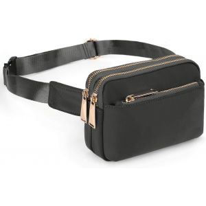 TZF-Sac Banane Femme Homme Fanny Pack Ceinture Imperm&eacute;able Nylon Mode L&eacute;ger Sac de Taille Plat Chic avec 3 Poches zipp&eacute;es - Neuf
