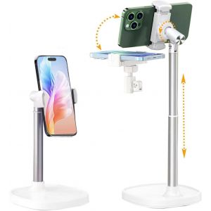 Supporte de telephone,support t&eacute;l&eacute;phone bureau,support telephone portable,Rotation 360&deg; R&eacute;glable support t&eacute;l&eacute;phone pour la vid&eacute;ographie de Photographie Plate en Direct Support smartphone (White) - Neuf