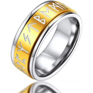 Bague Tournant Vikings Runique Anti Stress Homme Inoxydable Taille 54-66.5 Bijoux Amulette De Protection Pour Hommes Ado Garçon Femme(Boîte Cadeau).[Y781] - Neuf
