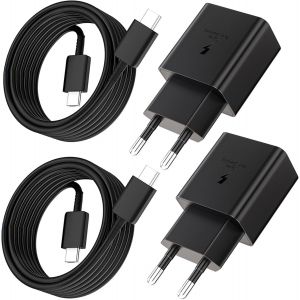 Thef-Chargeur Usb-C 25w Pour Samsung, 2-Pack Chargeur Rapide Pd 3.0 Connecteur De Charge Avec Câble Type C Pour Samsung Galaxy S24 S23 S22 S24+ S21 Ultra S20 Fe S10 A70 A54 A53 5g, Super Fast Charger - Neuf