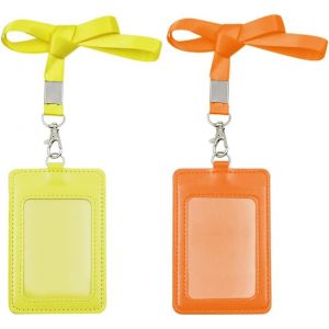Lot de 2 porte-badges en cuir avec fente pour cartes, cartes de visite, carte d'étudiant, étui horizontal en cuir PU pour permis de conduire (jaune, orange) - Neuf