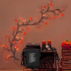 KAL-Guirlande Lumineuse D'Intérieur Pour Halloween - 1,8 M - Décoration Citrouille D'Halloween - Décoration D'Automne - Guirlande Lumineuse À Led - Branches De Citrouille - Guirlande Lumineuse À Led - Neuf