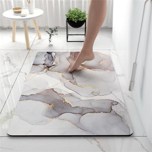 Tapis De Bain Antidérapant Moderne Motif Marbre Tapis Salle De Bain Diatomite Absorbant,Tapis Douche Séchage Rapide,Microfibre Tapis Vaisselle Tapis D'entré (60x90cm,Gris Clair) - Neuf