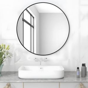 Lisa Mij Miroir De Salle De Bain Rond Sans &Eacute;clairage, Noir, Diam&egrave;tre : 50 Cm, Avec Cadre En M&eacute;tal Noir Mat, D&eacute;coratif, Noir - Neuf