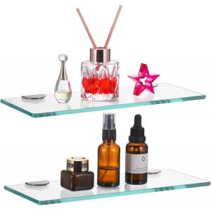 Ulteronixshop-Lot de 2 &eacute;tag&egrave;res rectangulaires en verre pour salle de bain, chambre &agrave; coucher, cuisine, bureau 30 cm, &eacute;paisseur 6 mm - Neuf