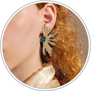 Kalanka-Boucles D'oreilles Éventail Émeraude Boucles D'oreilles Fleurs Pétales Irrégulières Boucles D'oreilles Festonnées En Cristal Vert Boucles D'oreilles Géométriques En Or Bijoux Pour Femmes - Neuf