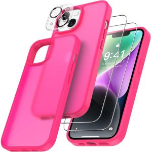 Kal-En 1 Coque Pour Iphone 14 Avec 2 Verre Trempé Et 1 Caméra Protecteur, [Coussin D'air Intégré] Antichoc Antirayures Bumper Protection Housse Pour Iphone 14 6.1"", Rose Brillant - Neuf