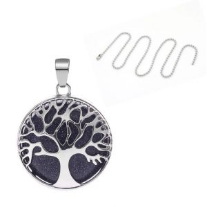 Collier Reiki Avec Pendentif Arbre De Vie En Argent Et Pierre ?il De Tigre - Cristaux, Pierres Chakra, 25 Mm B - Neuf