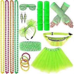 80 Accessoires De Costumes Pour Les Femmes, 19pcs Années 80 Rétro Robe De Soirée Résille, Gants, Jambières, Des Jupes Tutu Pour Les Femmes - Neuf