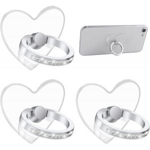 Lot de 3 anneaux de support pour téléphone portable - Rotation à 360 ° à 180 ° - Avec diamant compatible avec les smartphones (en forme de c?ur) - Neuf