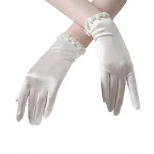 Mari&eacute;e Courte Gants De Mari&eacute;e &Eacute;l&eacute;gante De L'op&eacute;ra De Doigt De Gants Pour La Danse, La Nourriture Partie De Satin Blanc, Taille R&eacute;glable - Neuf