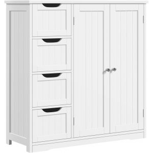 SUBZONAL-Meuble Salle de Bain Rangement, Armoire Toilette, avec 4 Tiroirs et 1 Large Placard, 1 Etag&egrave;re Int&eacute;rieure, 81 &times; 30 &times; 83 cm, Grande Commode Chambre Cuisine Blanc - Neuf