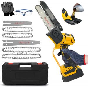 CHECARZHN--NO1-Mini Tronçonneuse À Batterie, 6 & 8 Pouces Tronçonneuse Électrique Sans Fil Brushless Compatible Avec Dewalt Batterie 18V 20V, 4 Chaînes, Mini Scie À Chaîne Électrique Pour L'Élagage ( - Neuf