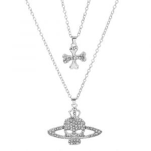 Gothique Strass Saturne Collier Anime Planète Pendentif Zircone Croix Crâne Punk Cool Layered Collier Pour Les Femmes,Les Filles - Neuf