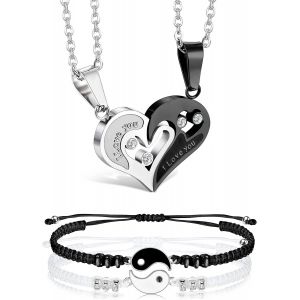 Kales-Collier Et Bracelet Assortis Pour Couples Ou Meilleurs Amis Je T'aime Couples Colliers Bijoux Collier Coeur Et D'amiti&eacute; Bracelet Yinyang Cadeau Saint Valentin - Neuf