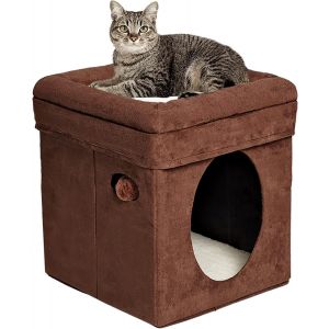 Modèle 137-Mrd Maison Pour Chat Cat Cube Cozy, Maison Pour Chat 39,37 X 39,37 X 41,91 Cm (L X L X H), Motif Losange Champignon - Neuf