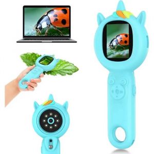 Microscope Num&eacute;rique Enfant 500X avec &Eacute;cran HD, Cam&eacute;ra & Carte SD 32 Go - Cadeau STEM 3-12 Ans (Bleu). - Neuf