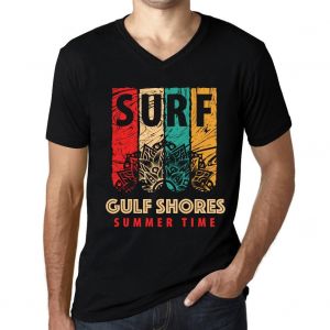 Homme Tee-Shirt Col V Surf D'&eacute;t&eacute; &Agrave; Gulf Shores - Summer Time Surf In Gulf Shores - T-Shirt Graphique &Eacute;co-Responsable Vintage Cadeau Nouveaut&eacute; - Neuf