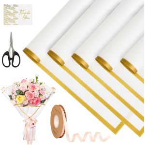 20 Feuilles Papier Emballage Fleuriste, 58 X 58cm Papier Bouquet De Fleur, Imperm&eacute;able Papier Cadeau Fleur, Papier Pour Bouquet De Fleur Avec Ruban, Carte Et Ciseaux Pour Mariages, Anniversaires - Neuf