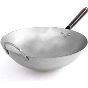 Jexnovashop-Joejis Wok En Acier Au Carbone 35 Cm &iquest; Fond Rond &iquest; Poign&eacute;e En Bois Amovible &iquest; Style Traditionnel Martel&eacute; &Agrave; La Main &iquest; Po&ecirc;le &Agrave; Frire Chinoise Robuste - Neuf