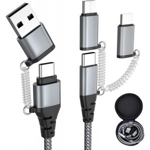 Câble Multi USB Universel,Câble Charge Rapide Sync USB C/USB A vers Phone/USB C/Micro 60W 3A PD 3.0 Compatible avec Phone Huawei HTC Laptop Tablette LG Galaxy Sony Android Smartphones etc.[G91] - Neuf