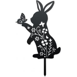 MEVRONISSHOP-Lapin et Fleur Forme Jardin Piquets en M&eacute;tal, Fer Lapin Silhouette Piquet pour Jardin Pelouse Patio Pendaison Cr&eacute;maill&egrave;re D&eacute;coration Maison Artistique - Neuf