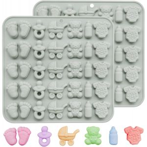 Subzonal-Lot De 2 Moules &Agrave; Chocolat En Silicone Pour F&ecirc;te Pr&eacute;natale, En Forme D'empreintes De Pas, Pour Bonbons, En Forme De Cal&egrave;che, Pour D&eacute;coration De Cupcakes, G&acirc;teaux, Glaces, Fournitures De Cuis - Neuf