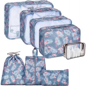 Organisateur Val Packing Cubes, Lot De 8 Organisateur De Voyage Rangement Val L&eacute;ger Set De Organ Urs De Bagage Pour Voyage Pour V&ecirc;tements Chaussures Sous-V&ecirc;tements, Flamant Gris - Neuf
