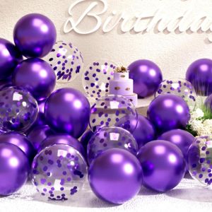 Lot De 47 Ballons À L'Hélium En Latex À L'Hélium Chromé Et Confettis Pour Décoration De Fête D'Anniversaire, Remise De Diplôme, Anniversaire De Mariage - Rose Vif Métallisé - Neuf