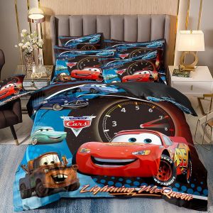 Parure De Lit Flash Mcqueen Rouge, Parure De Lit Cars De Dessin Anime Pour Chambre D'enfant, Housse De Couette King Size - Neuf