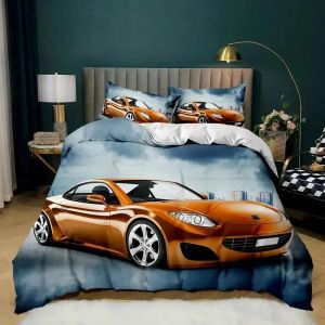 Parure De Lit Double Avec Housse De Couette Et Motif De Voiture De Course, Motif Flamme Rouge Ardente, Motif Voiture De Sport 3d, King Size, 2/3 Pieces, Housse De Couette En Polyester - Neuf