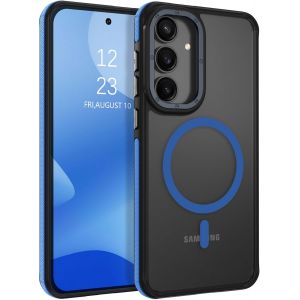 TRAHOO-Magn&eacute;tique pour Samsung Galaxy S25 FE Coque, Coque pour Samsung S25 FE [Compatible MagSafe & Antid&eacute;rapante] Protection Militaire R&eacute;sistante Aux Chocs Case de Protection Mate, Noir/Bleu - Neuf