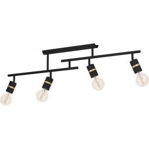 Lampe De Chevet Lurone, Lampe De Table À Poser Avec 2 Spots Orientables, Luminaire Décoratif Pour Salon Et Chambre En Métal Noir Et Laiton, Douille E27 - Neuf