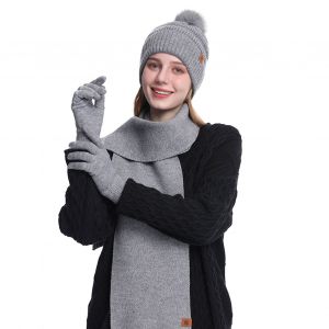 3 Pièces/Ensemble Femmes Hiver Bonnet Écharpe Gants Ensemble Épais Tricoté Bonnet Chaud Gants Élastique Protection Des Oreilles Coupe-Vent En Plein Air Cyclisme Dôme Casquette Cou Enveloppement Ensemble-Gris - Neuf