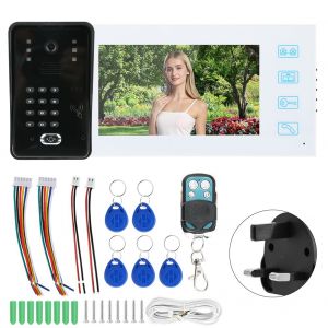 Interphone video LCD TFT 7 pouces, vision nocturne, telecommande, mot de passe, carte d'identite, deverrouillage, 100-240 V, Royaume-Uni - Neuf