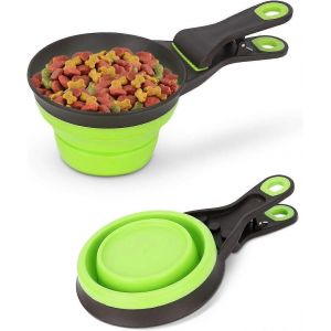 Tasses À Mesurer En Silicone Pour Chien Et Chat De Compagnie,Clip D'étanchéité Pliable 3 En 1 Pour Sac De Rangement,Cuillère De Nourriture Pour Animaux De Compagnie Capacité De 1/2 Tasse (Vert,1/2 Tas - Neuf