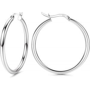 Kal-Boucles D'oreilles Créoles Argent Pour Femme Argent Hypoallergénique Sterling 925 Huggie Créoles Boucles D'oreilles 13/15/20/25/30/40/50mm - Neuf