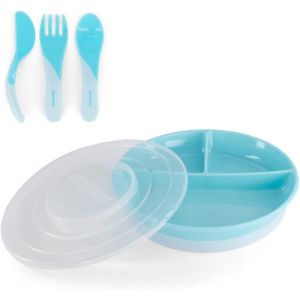 Kal-Set De Vaisselle B&eacute;b&eacute; | Assiette Divis&eacute;e + Couverts 6m+ | Sans Bpa | Kit De Formation Alimentaire Pour Enfants | Bleu - Neuf