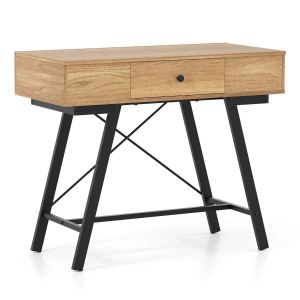 Bureau 2-en-1 table de maquillage avec miroir rangement 6 compartiments station de charge design rustique naturel Helloshop26 20_0009881 - Neuf