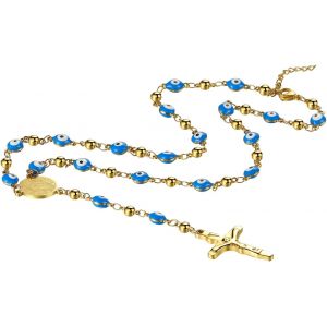 Kal-Collier Chapelet Mauvais ?il : Chapelet Cha&icirc;ne En Y Croix Catholique De La Vierge Marie En Acier Inoxydable Chapelet Pour Hommes Et Femmes, Acier Inoxydable - Neuf