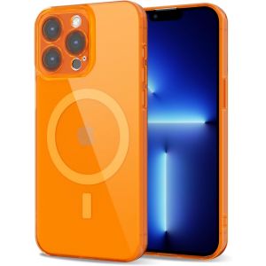 Eryi-Pour Iphone 13 Pro Max Coque Compatible Avec Magsafe, Transparente Magnétique Protection De L'objectif Etui Housse, Pleine Silicone Cover, Coque Mat Translucide Mince Antichoc, Orange Fluo - Neuf