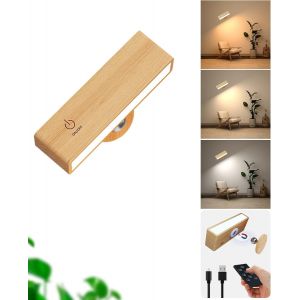 Applique Murale Avec Telecommande,Lampe De Chevet Bois,Rechargeable Lumiere Murale Sans Fil,Batterie Veilleuse Murale Led Sans Percer,Lampe Murale Interieur Aimantée,Liseuse Murale - Neuf