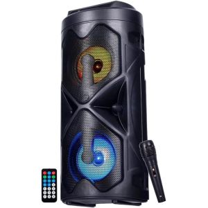 Enceinte Bluetooth Portable - Haut-Parleur Portable, 10 W, Sans Fil, Lumières Led, Télécommande, Lecteur Usb, Radio Fm Et Aux, Compatible Ios & Android, Mode Karaoke (Microphone Intégré) - Neuf