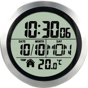 ChenQuanSarl-Horloge Murale Ronde Radio, &Eacute;tanche, Se Fixe Au Mur, Qualit&eacute; Premium, Affichage Clair, Affichage De La Temp&eacute;rature (Argent&eacute;) - Neuf