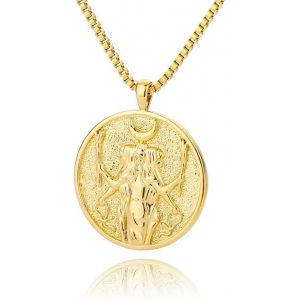 Collier Plaqu&eacute; Or Hecate Athena Artemis 18k,Collier De Mythologie Grecque,Collier Reine M&eacute;daillon En Or For Femmes - Neuf