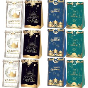 12 Pièces Eid Mubarak Cadeau Sac, Sac Ramadan, Eid Sacs Cadeaux avec Etiquette Autocollants, Ramadan Mubarak Bonbon Chocolat Traiter Sacs, pour Musulman Décoration Ramadan Décor Fournitures - Neuf